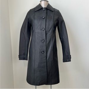 Wilson Leather Trench Coat Jacket in Black Genuine Leather Size S